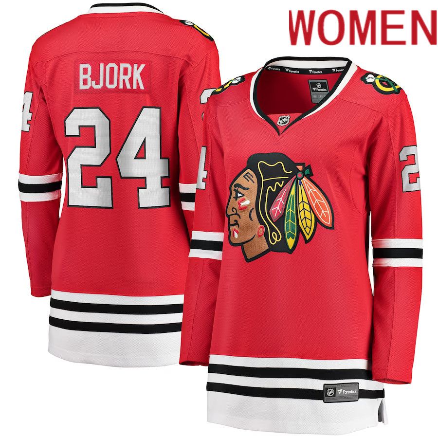 Women Chicago Blackhawks #24 Anders Bjork Fanatics Branded Red Home Breakaway NHL Jersey->women nhl jersey->Women Jersey